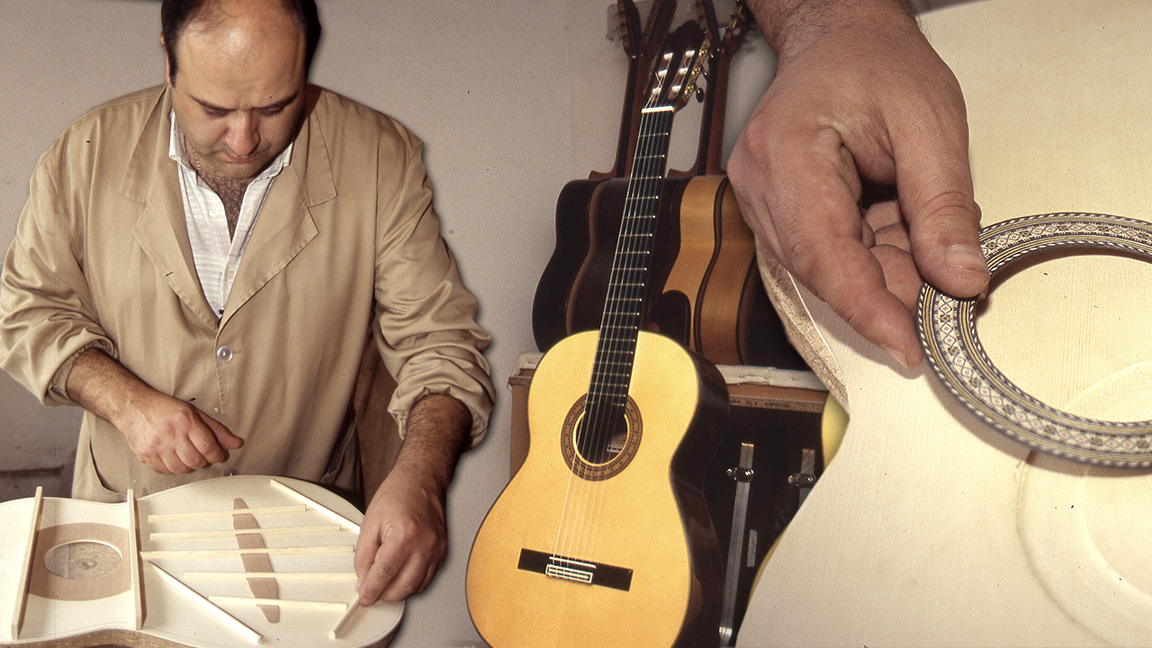 Guitarra clásica artesanal. Fabricación manual en el taller de una familia de expertos guitarreros