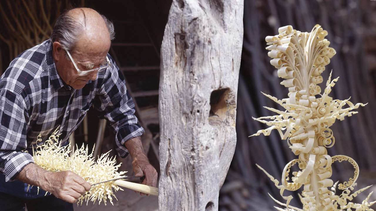 Las palmas de almez. Artesanía manual en la madera: tirabuzones y caracolas
